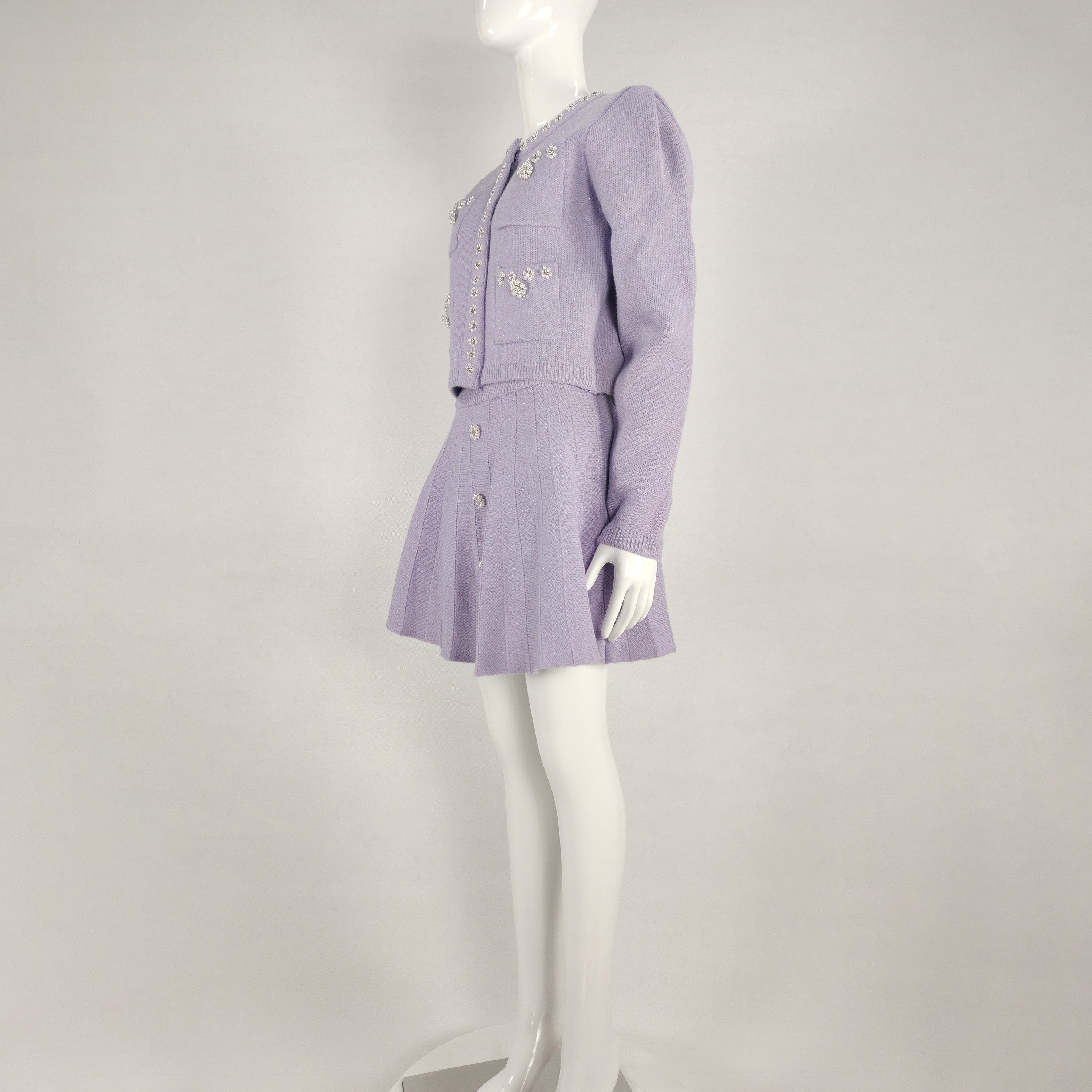 Remi Sequin Embellished Knit Cardigan Skirt Set