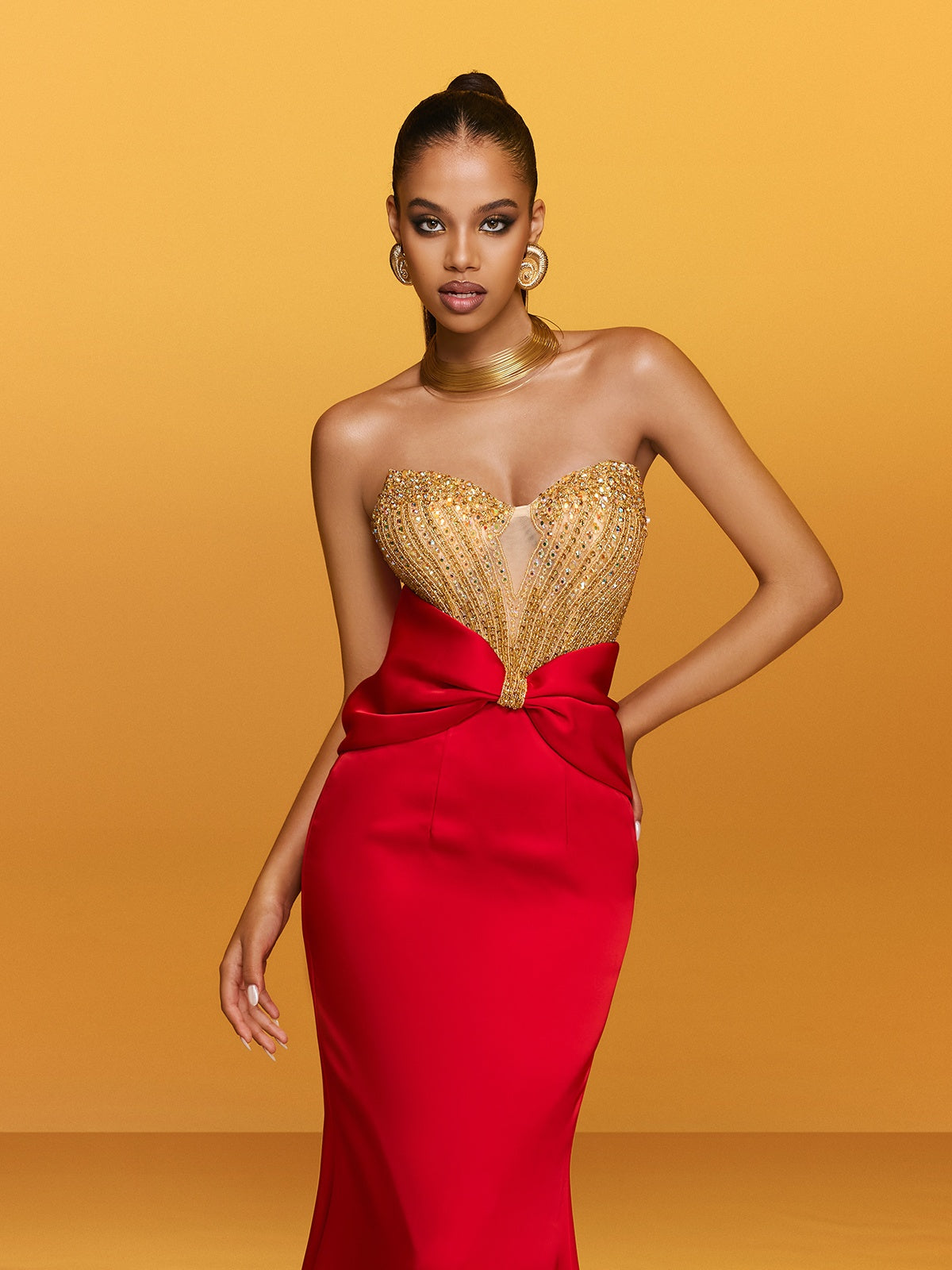 Strapless Bow Satin Maxi Dress - View 3