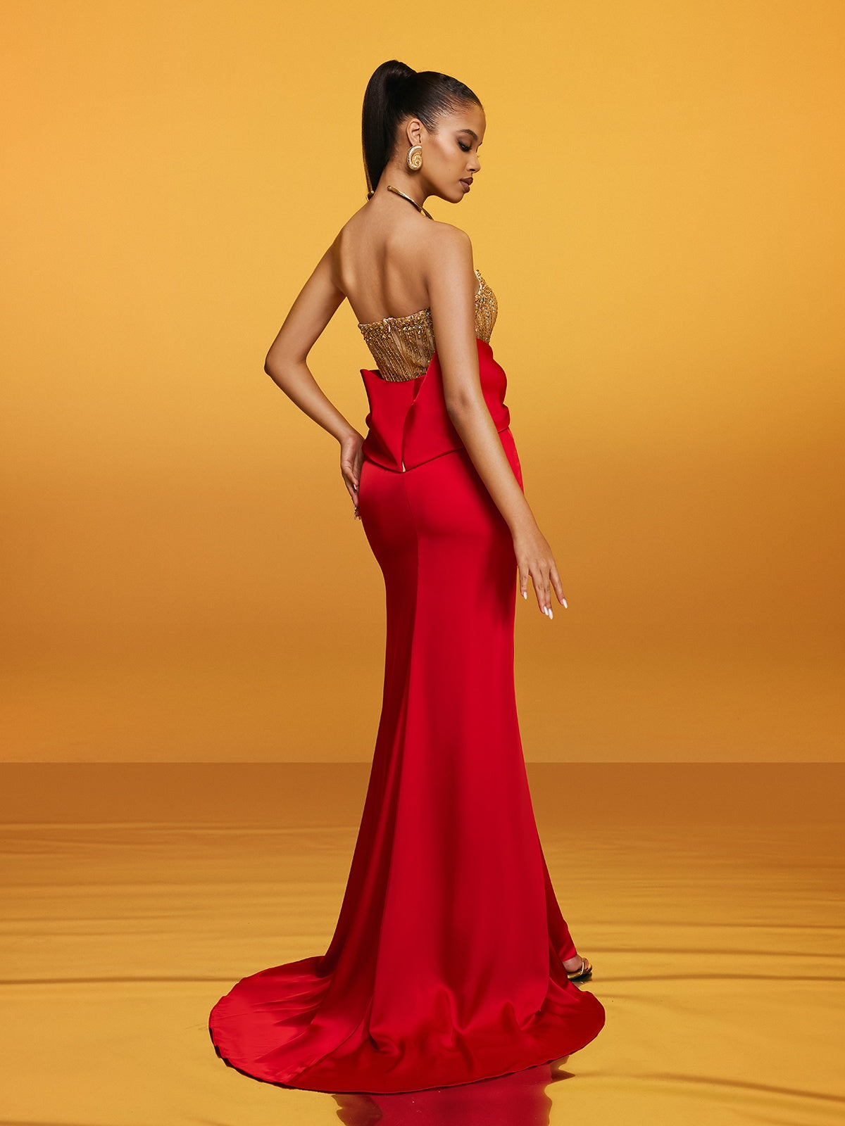 Strapless Bow Satin Maxi Dress - View 6