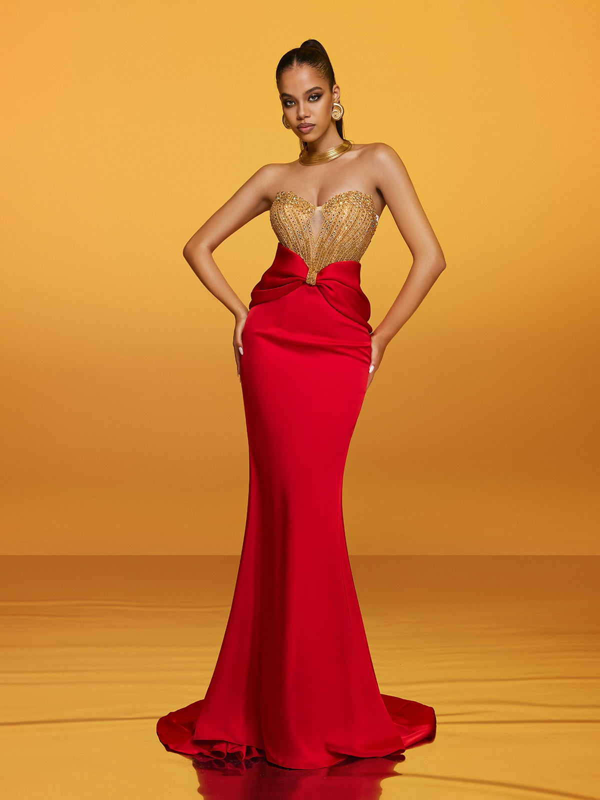 Strapless Bow Satin Maxi Dress - View 2