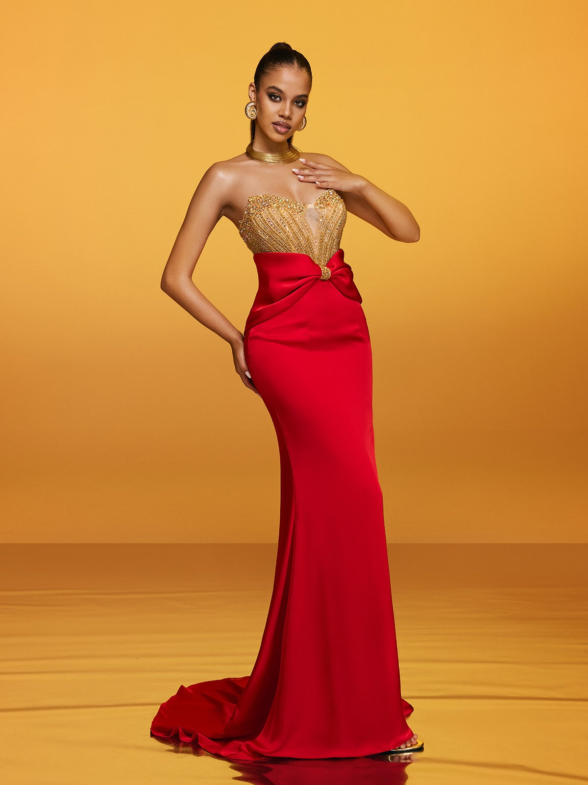 Strapless Bow Satin Maxi Dress - View 5
