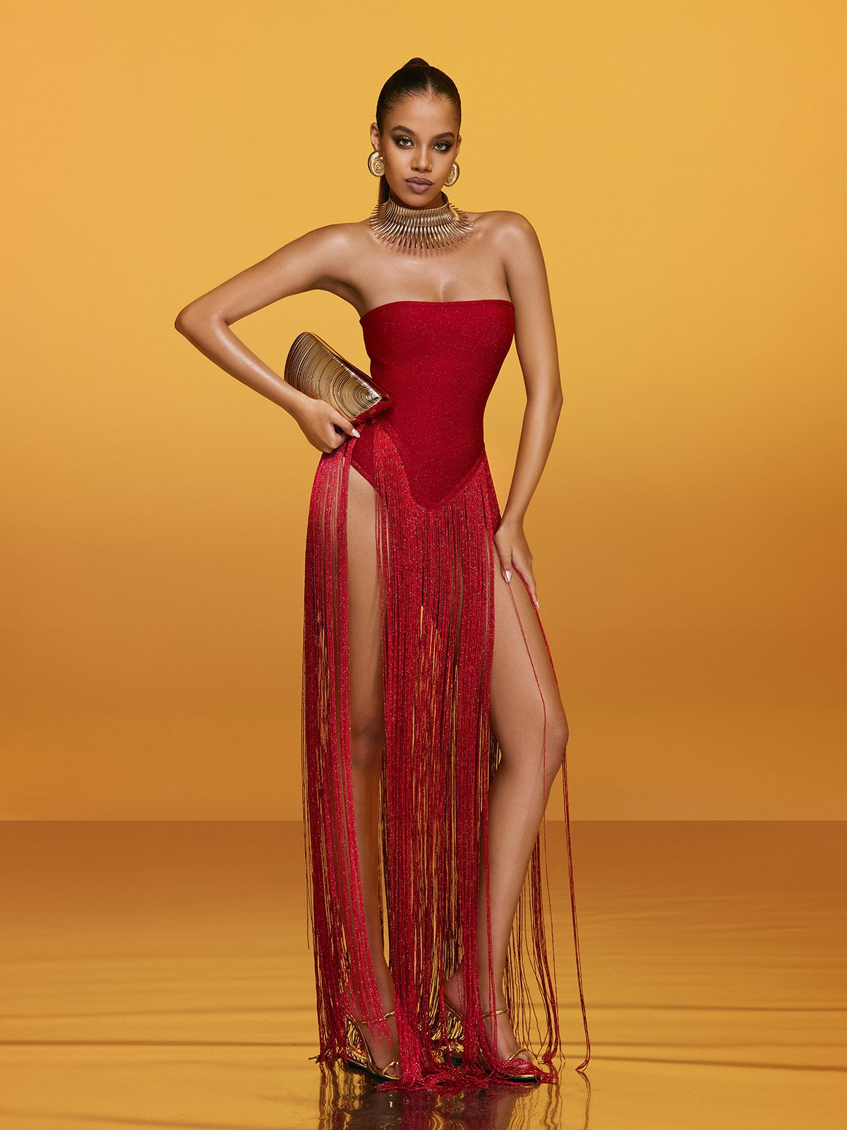Strapless Fringe Bandage Maxi Dress - View 4