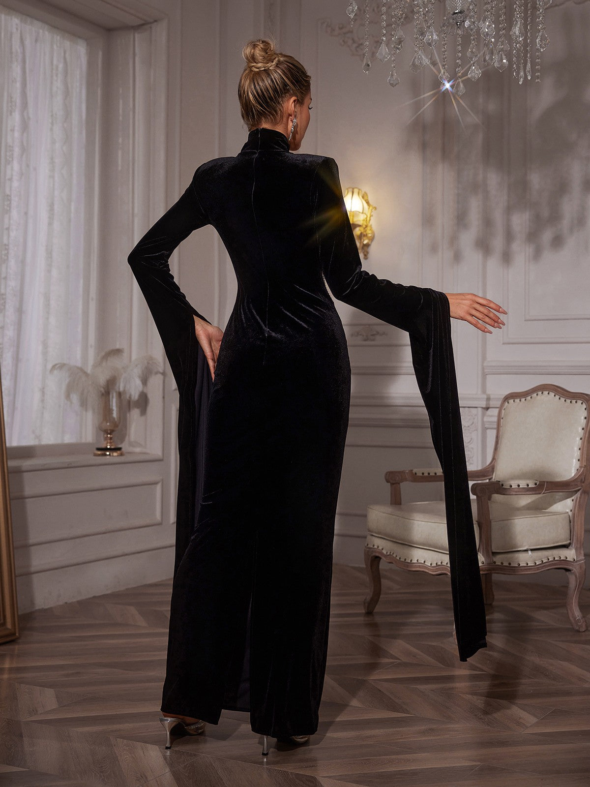 Rhinestone Velvet Maxi Dress - View 6