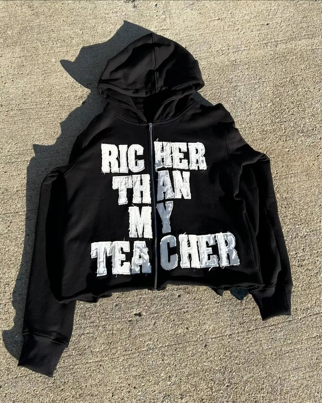 Bold Slogan Letter Print Zip Up Cropped Hoodie 3