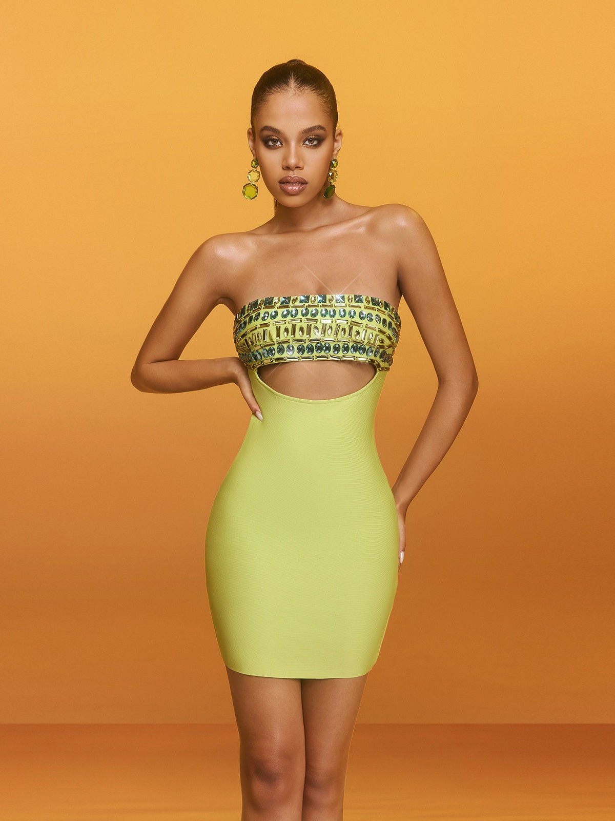 Strapless Crystal Cutout Bandage Mini Dress - View 2