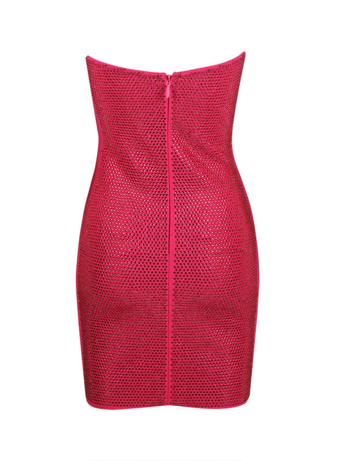 Rhinestone Strapless Tube Bodycon Mini Party Dress