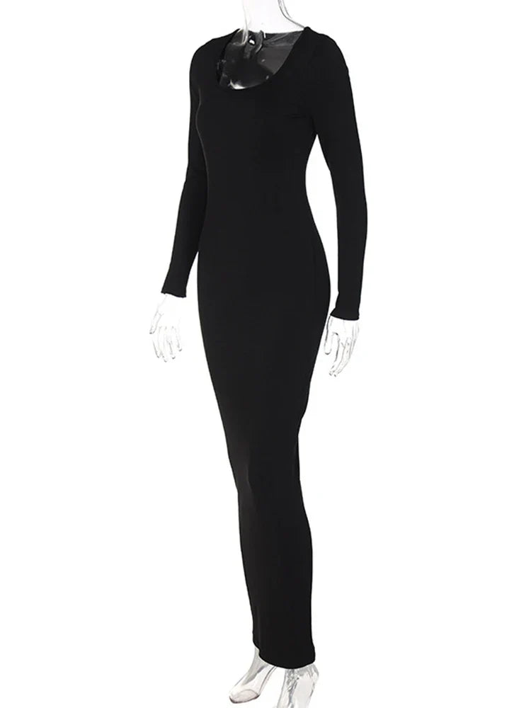 Ribbed Solid Square Neck Fall Evening Elegant Mit Midi Dresses