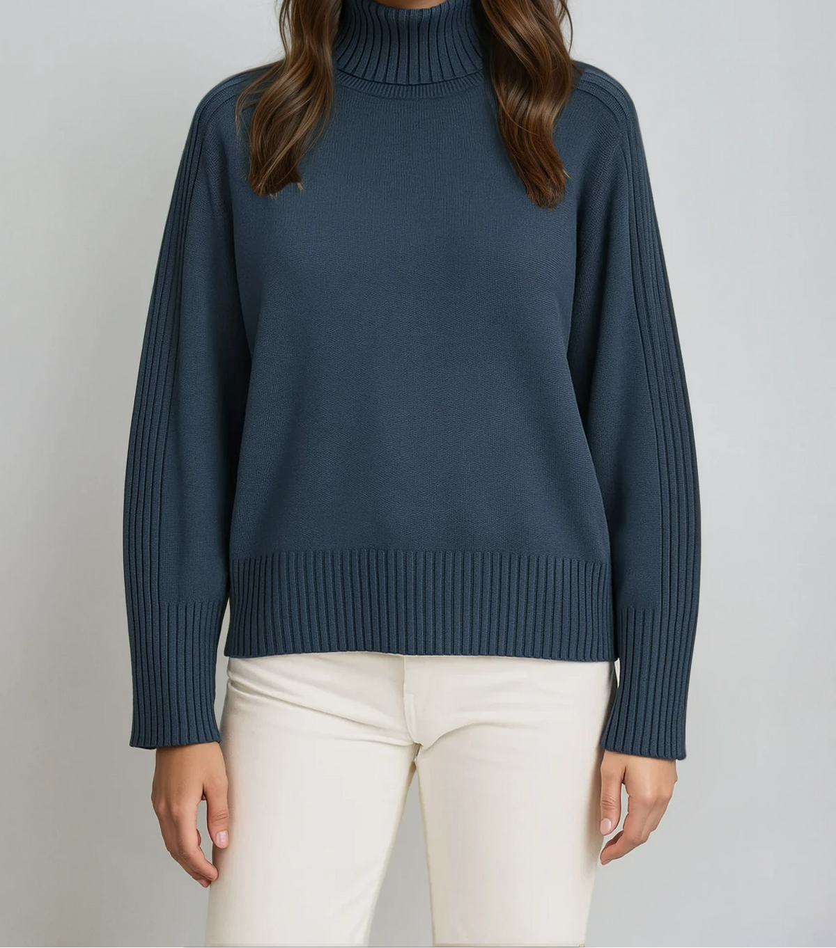 Turtleneck Ribbed Sleeve Long Sleeve Sweater