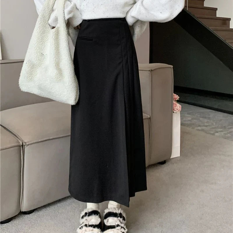 Vintage Pleated College Style High Waist ALine Skirt