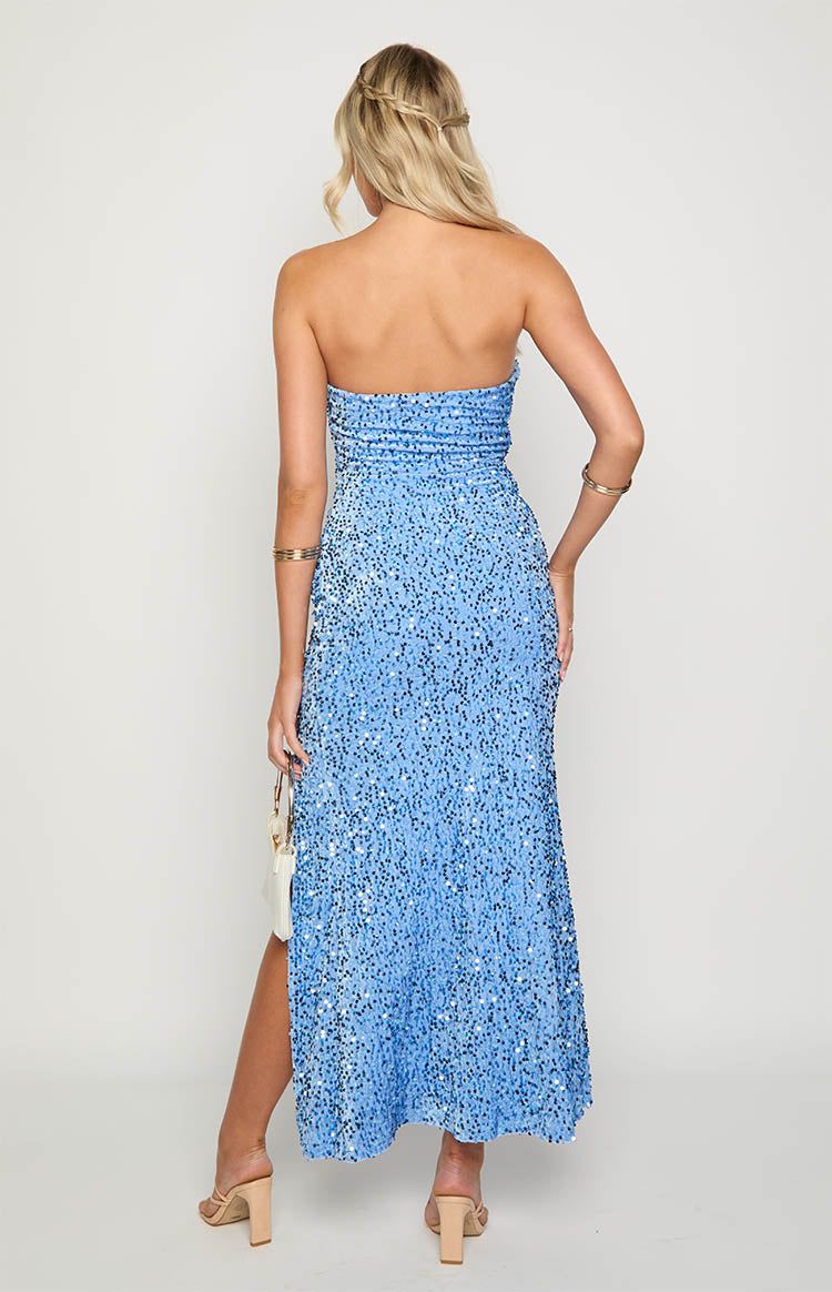 Sequin Strapless Ruched Bustier Side Split Midi Dress 5