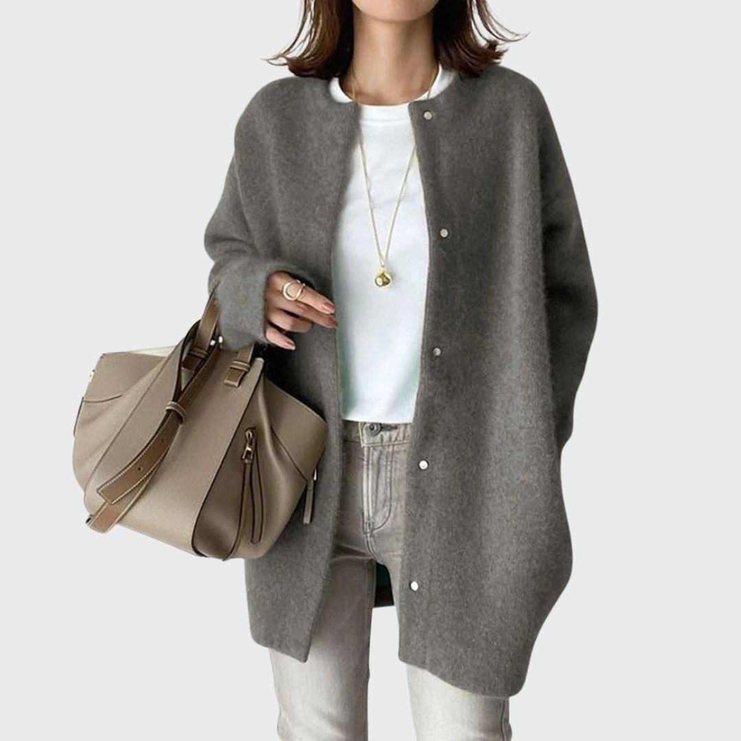 Round Neck Snap Button Oversized Longline Cardigan
