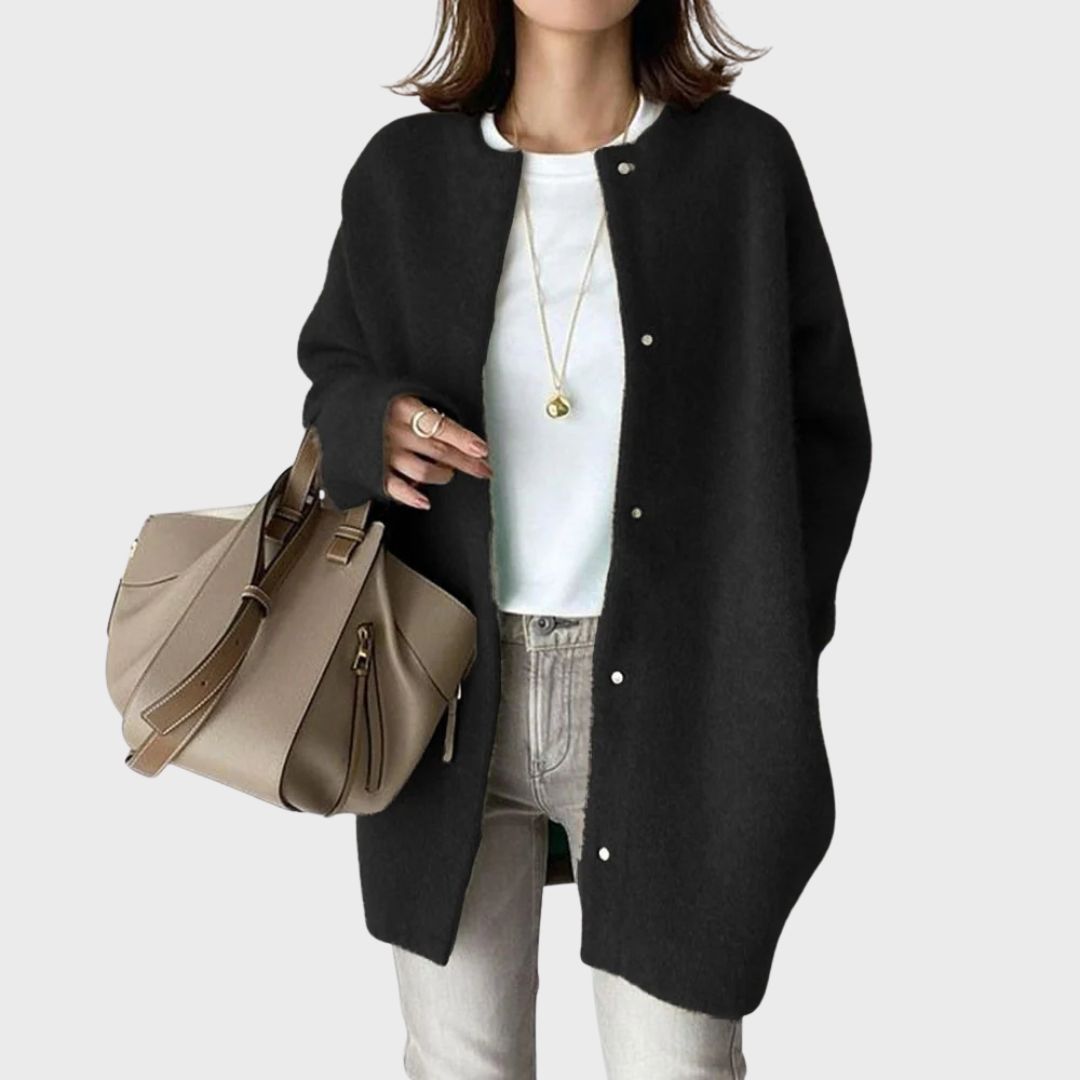 Round Neck Snap Button Oversized Longline Cardigan