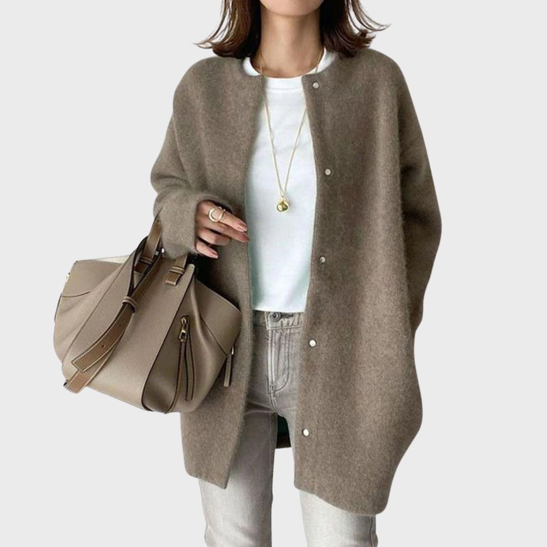 Round Neck Snap Button Oversized Longline Cardigan