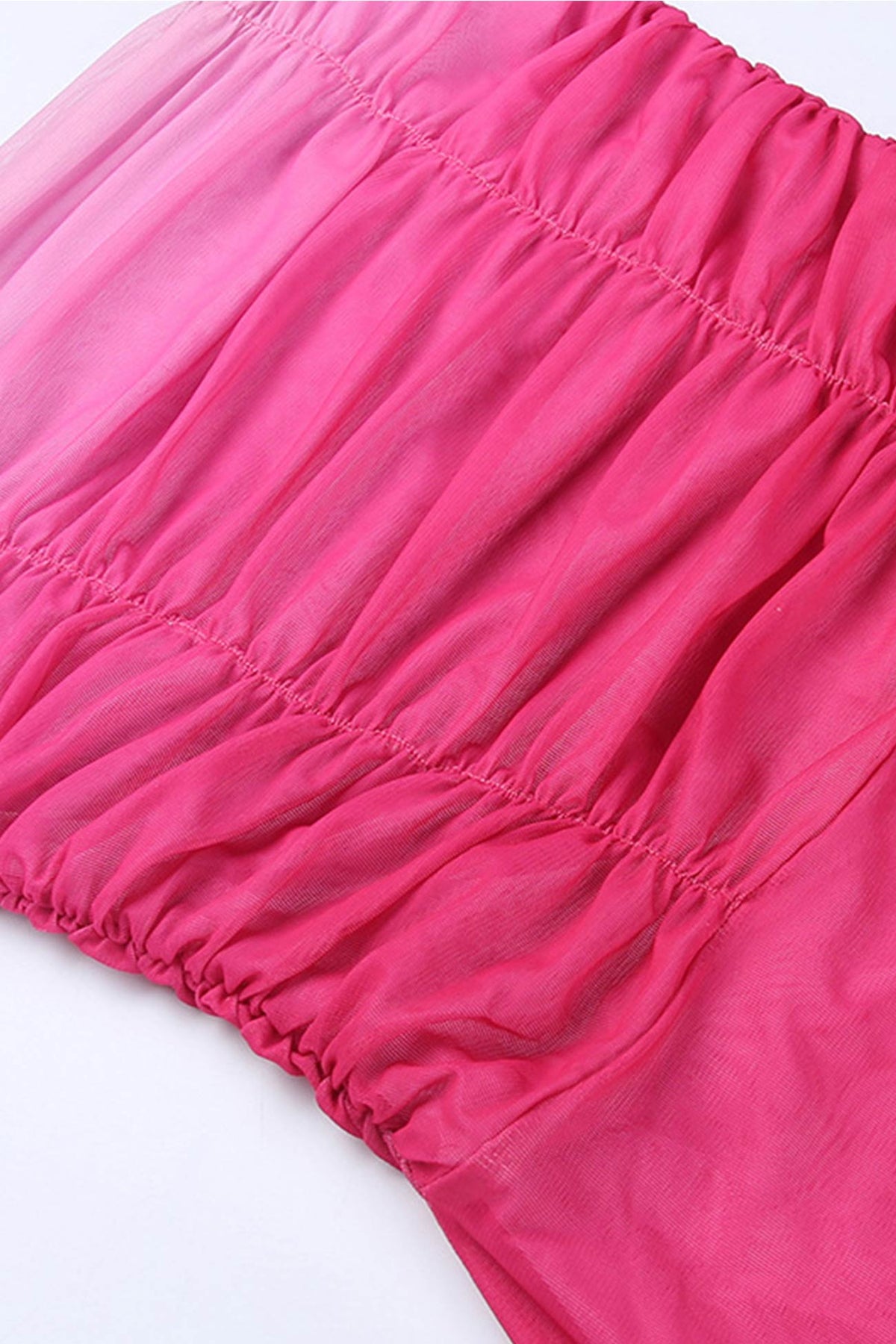 Ombre Strapless Ruched Bodice Mesh Bodycon Maxi Dress 5