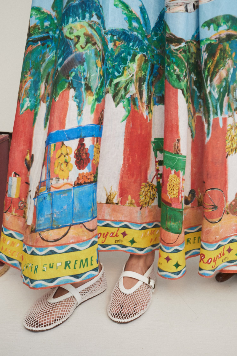 Graphic Tropical Print Spaghetti Strap Square Neck Pocket Maxi Dress