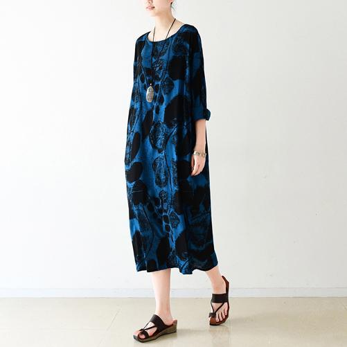 Royal blue silk dresses print sprint dress plus size dress