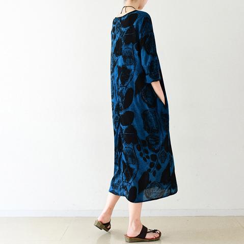 Royal blue silk dresses print sprint dress plus size dress