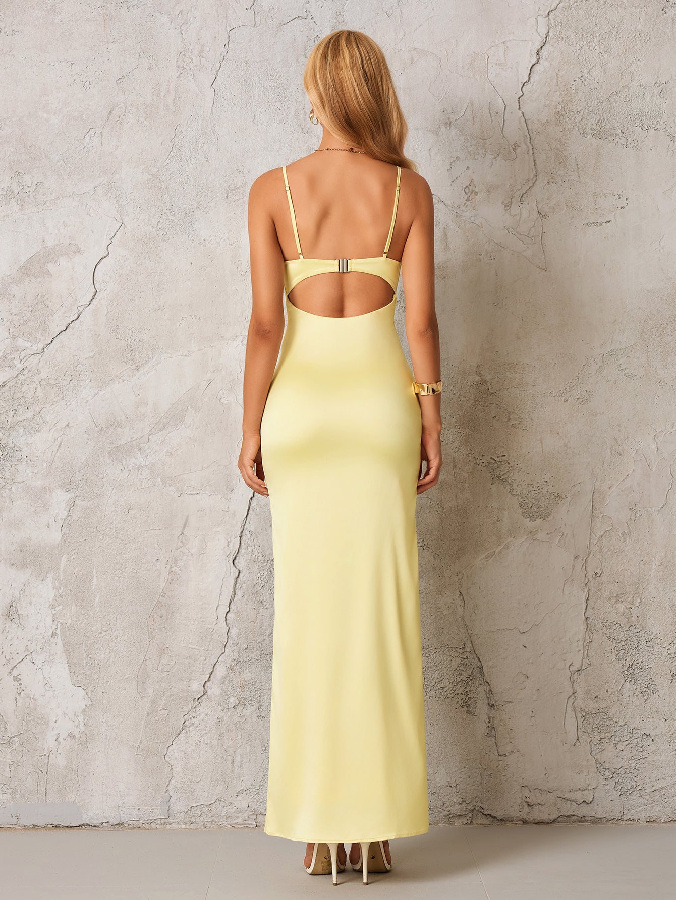 Ruched Bust Cut Out Backless Satin Dress - View 2