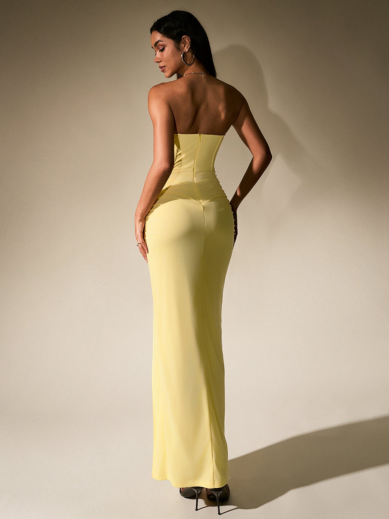 Ruched Corset Split Hem Mesh Tube Dress - View 11