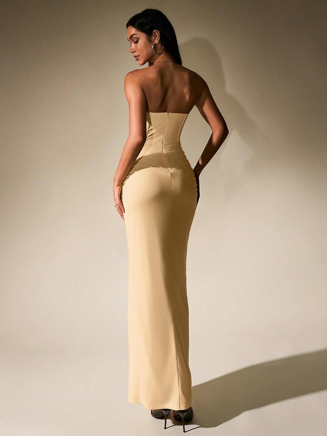 Ruched Corset Split Hem Mesh Tube Dress - View 17