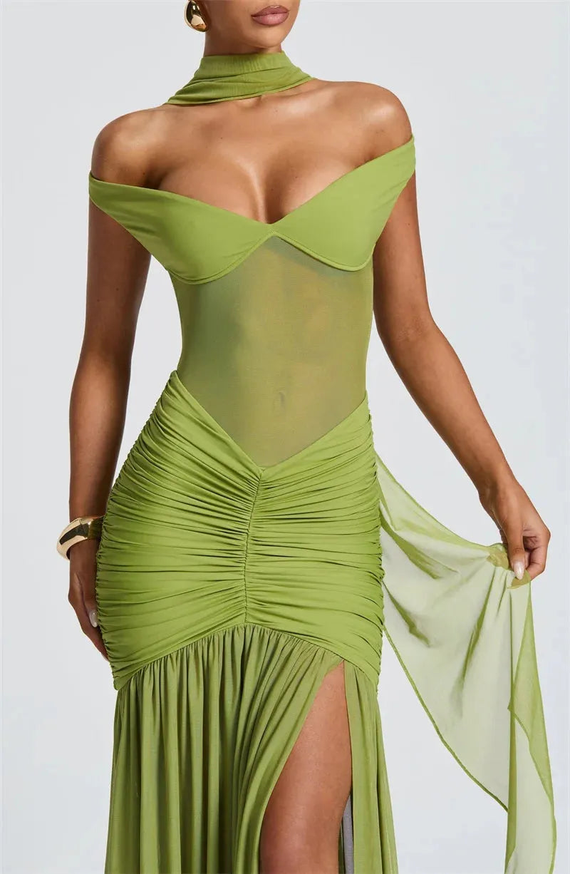 Ruched Mesh Maxi Dress - View 4