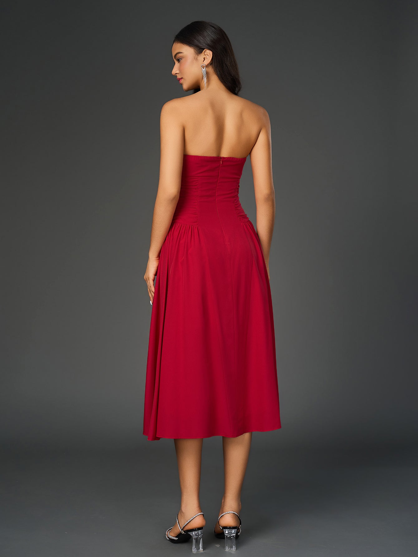 Ruched Waist Backless Prom Tube Dress - View 2