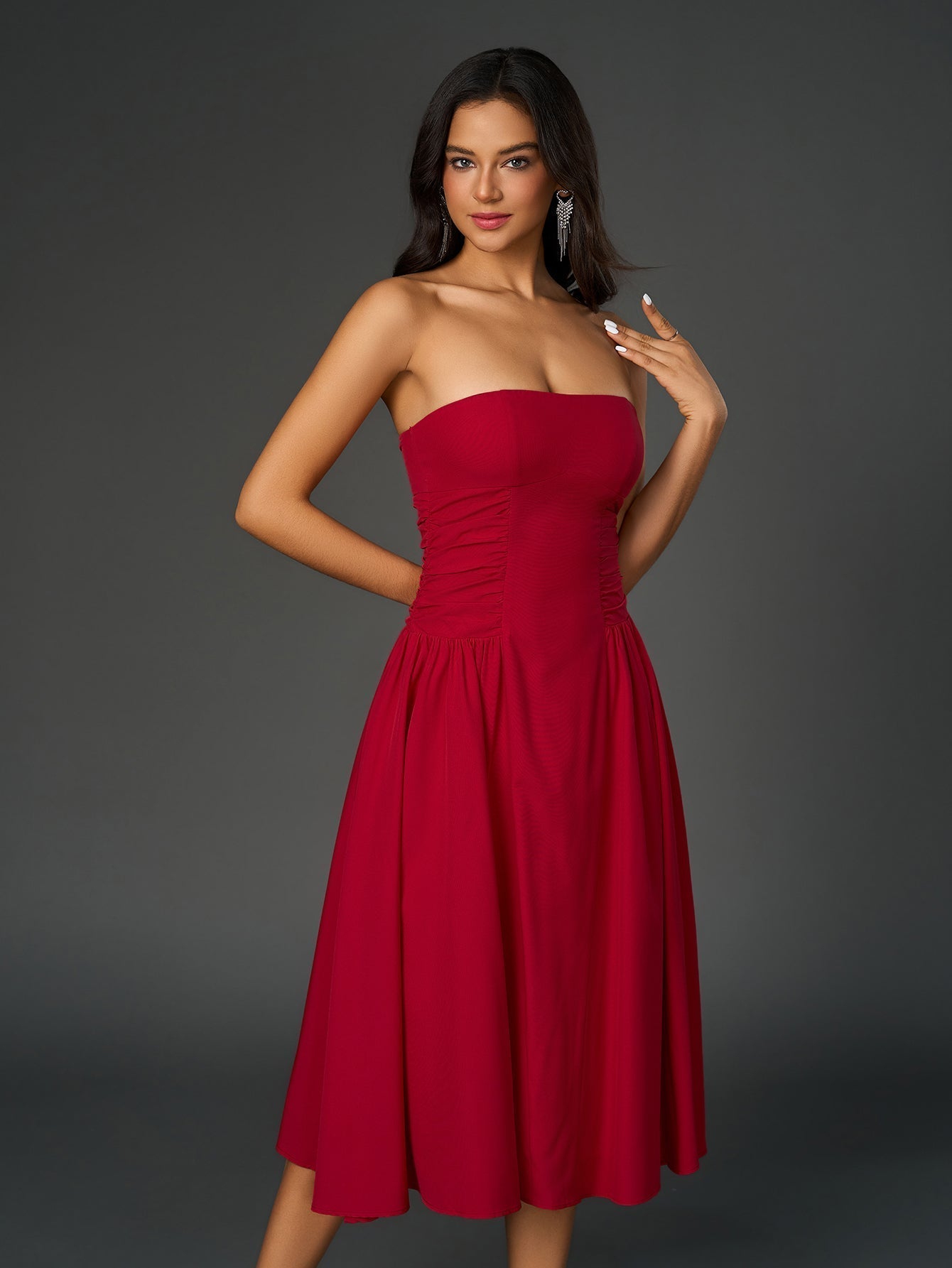Ruched Waist Backless Prom Tube Dress - View 6