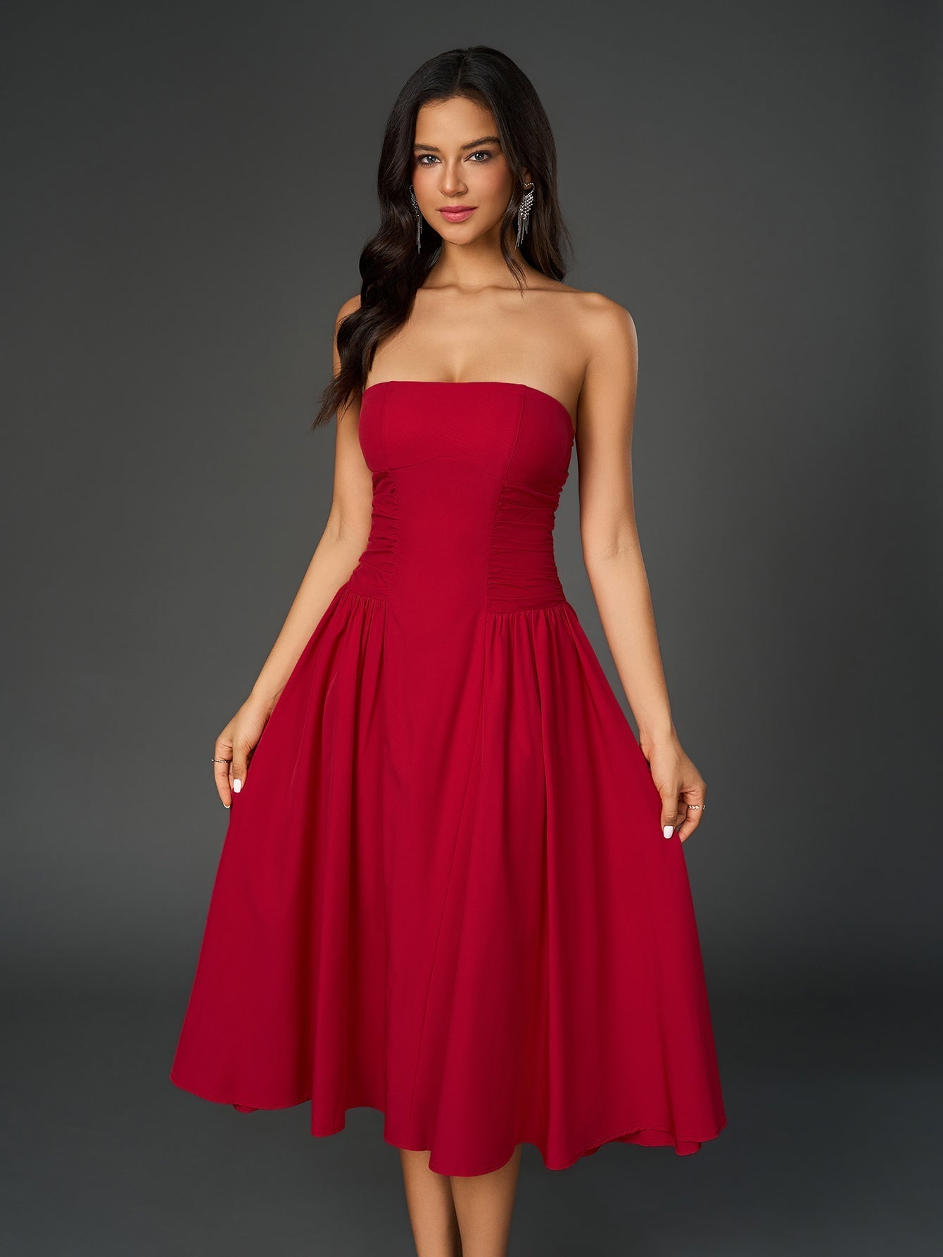 Ruched Waist Backless Prom Tube Dress - View 5