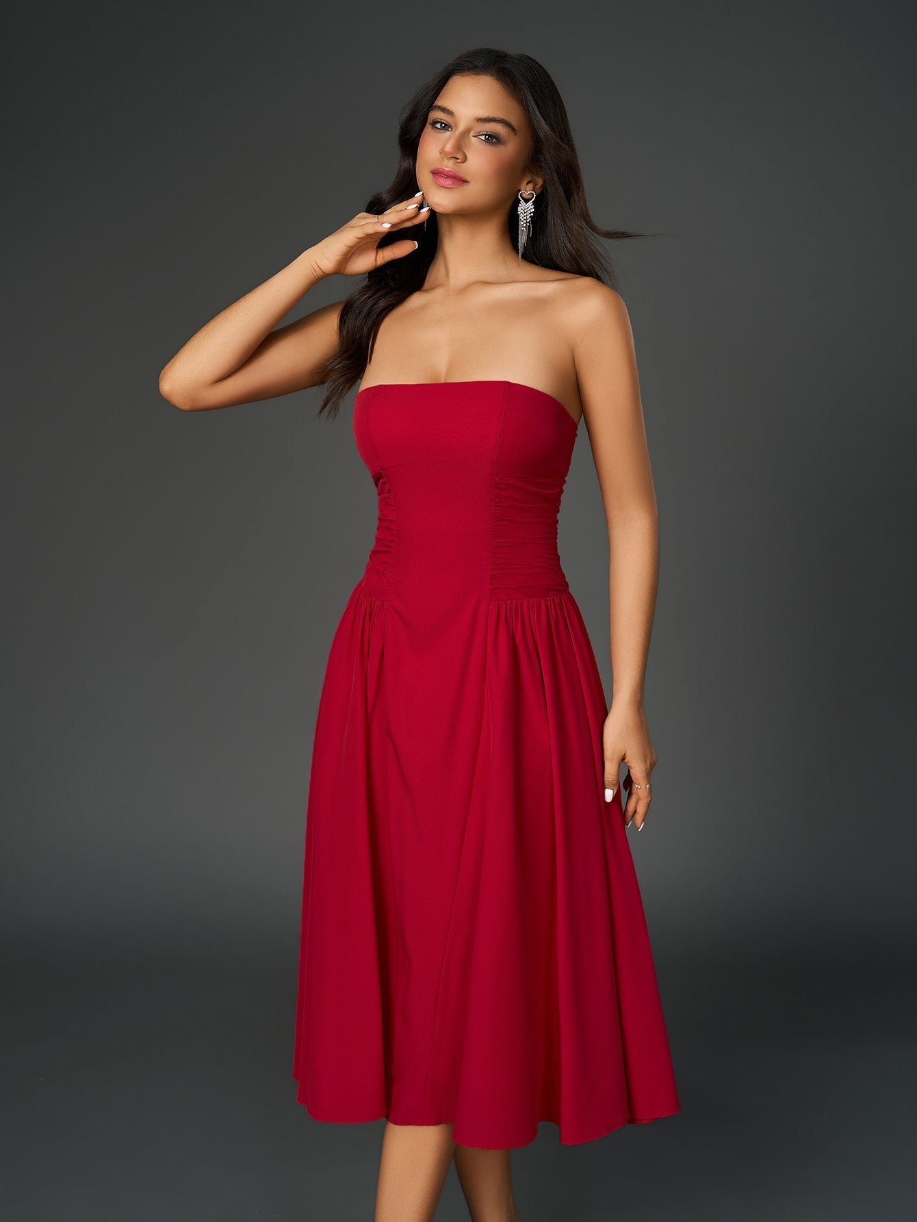 Ruched Waist Backless Prom Tube Dress - View 4