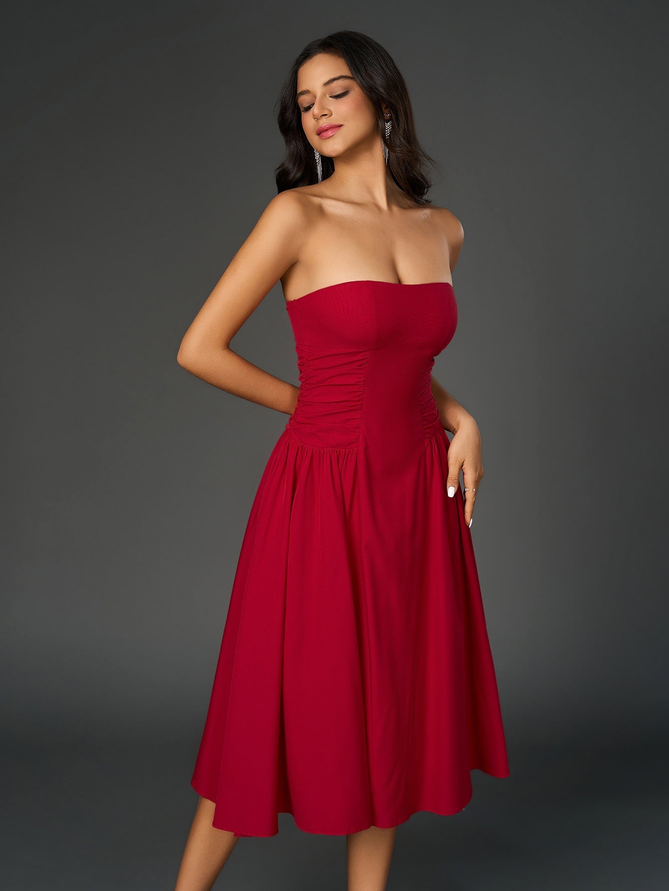 Ruched Waist Backless Prom Tube Dress - View 3