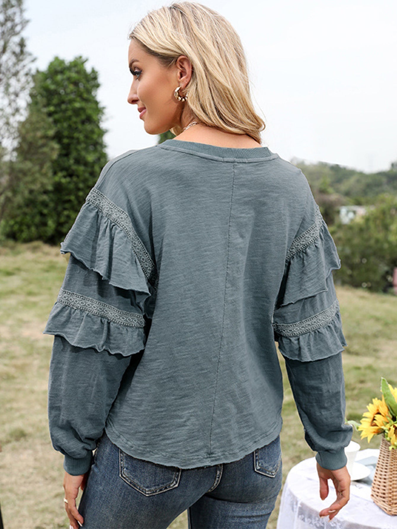 Ruffle Sleeve Cotton Tee Top