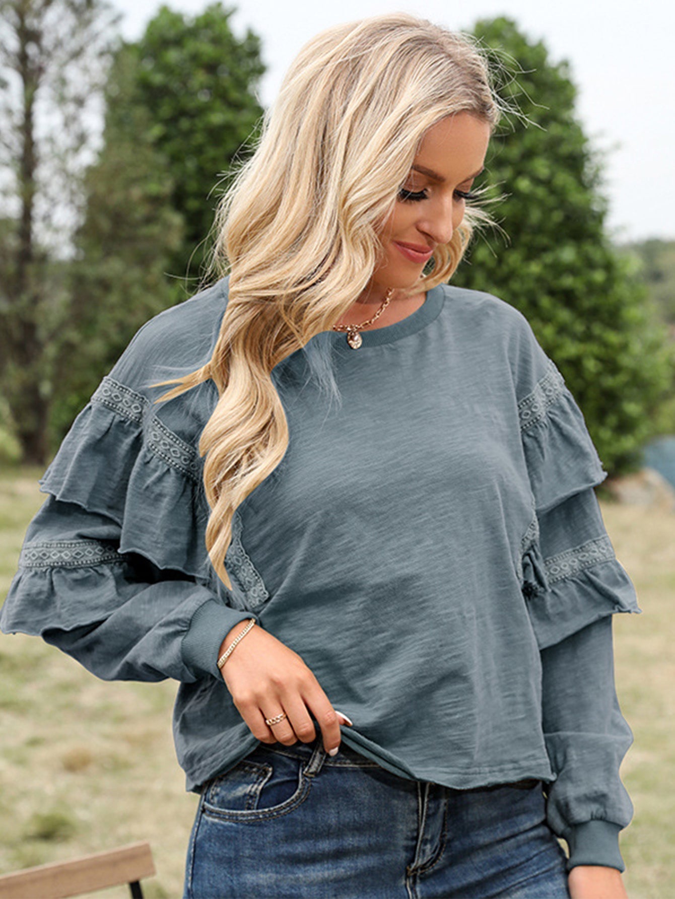 Ruffle Sleeve Cotton Tee Top