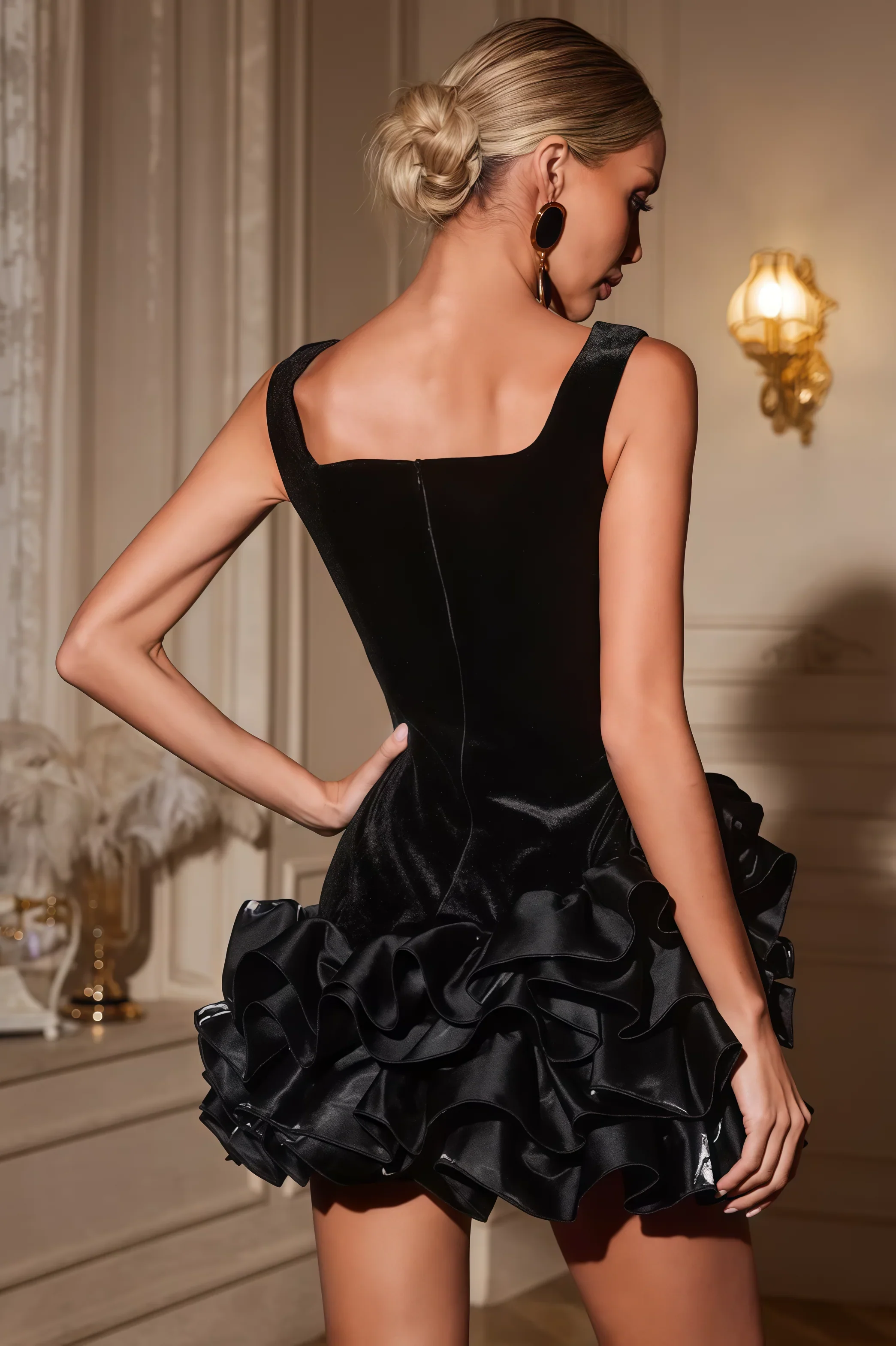 Kenzie Ruffle Velvet Mini Dress - View 6