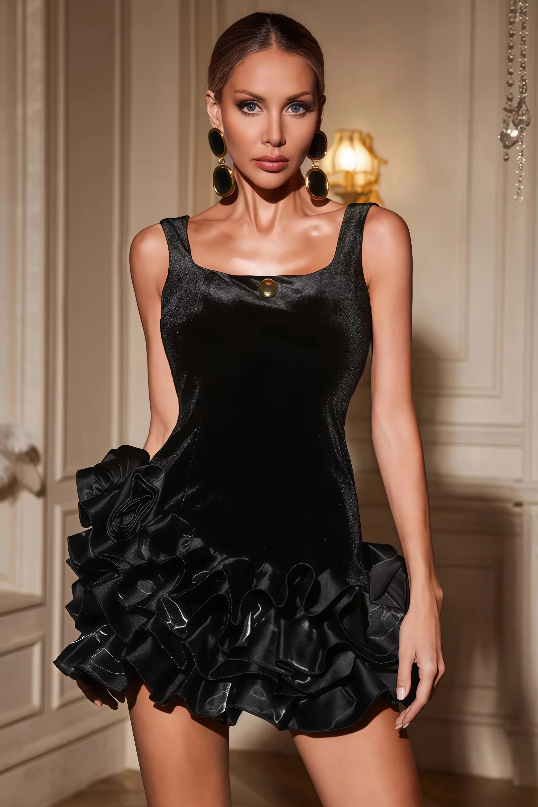 Kenzie Ruffle Velvet Mini Dress - View 2