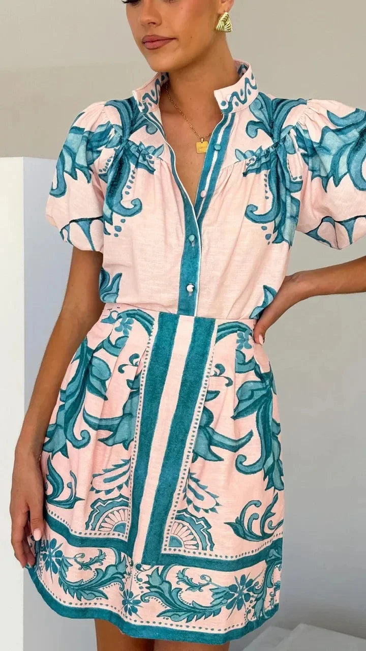 Print Puff Sleeve Two Piece Set 30