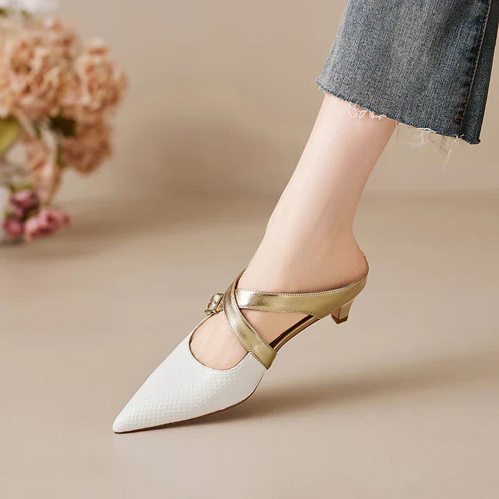 Pointed Toe Cross Ankle Strap Buckle Slingback Heels