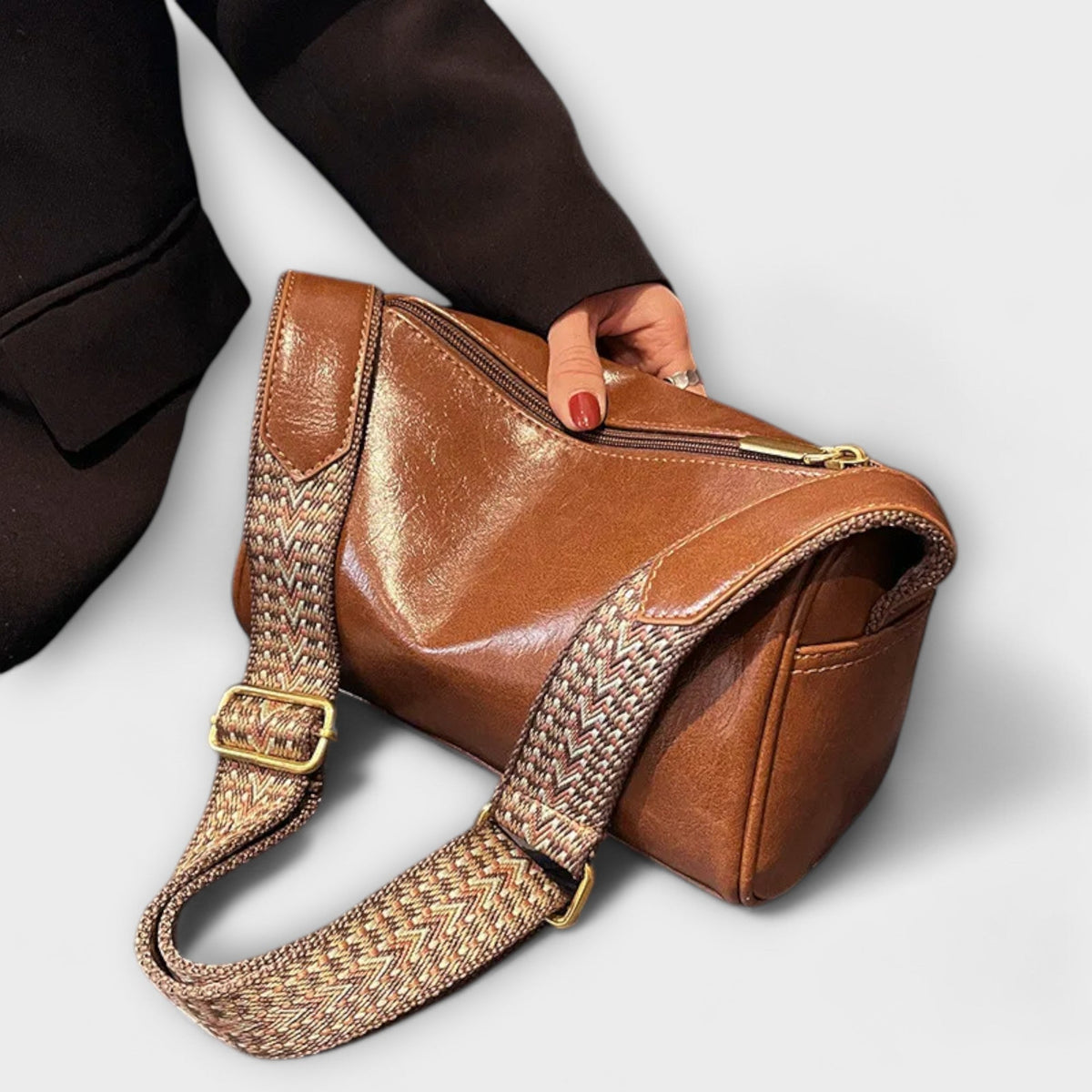 Faux Leather Woven Strap Crossbody Bag