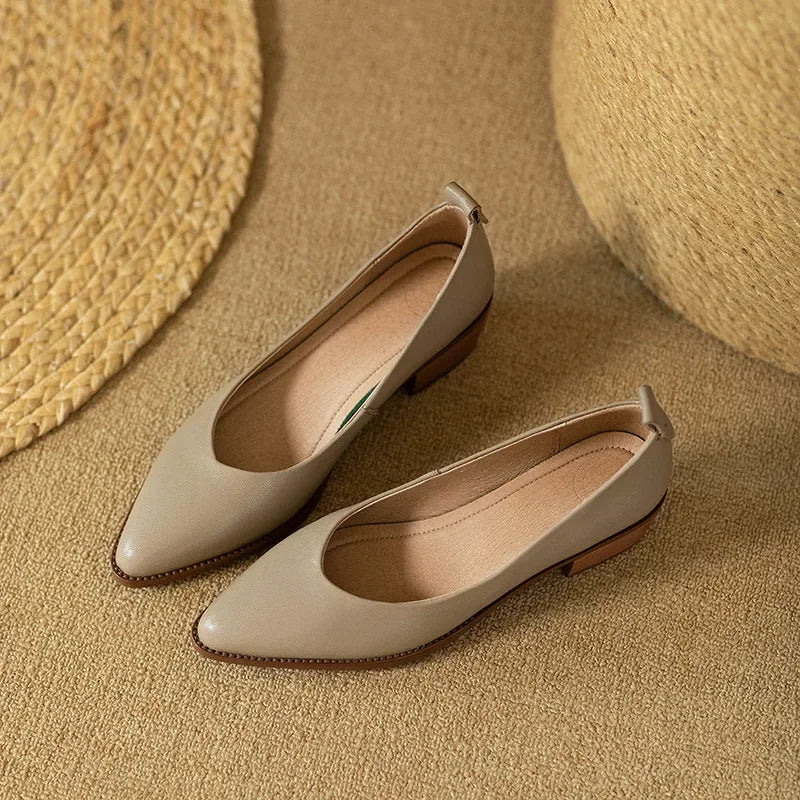 Pointed Toe Block Heel Slip On Pumps