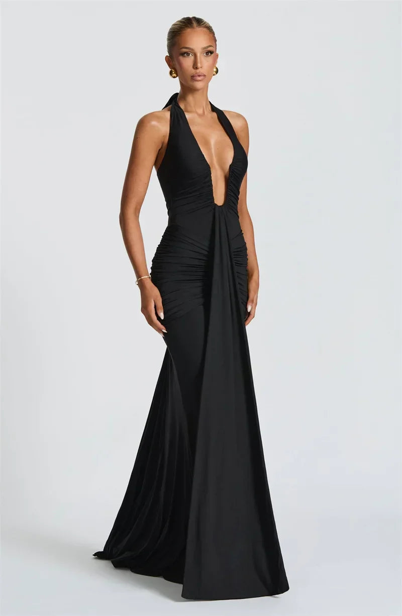 AIDA DRAPED MAXI DRESS Black
