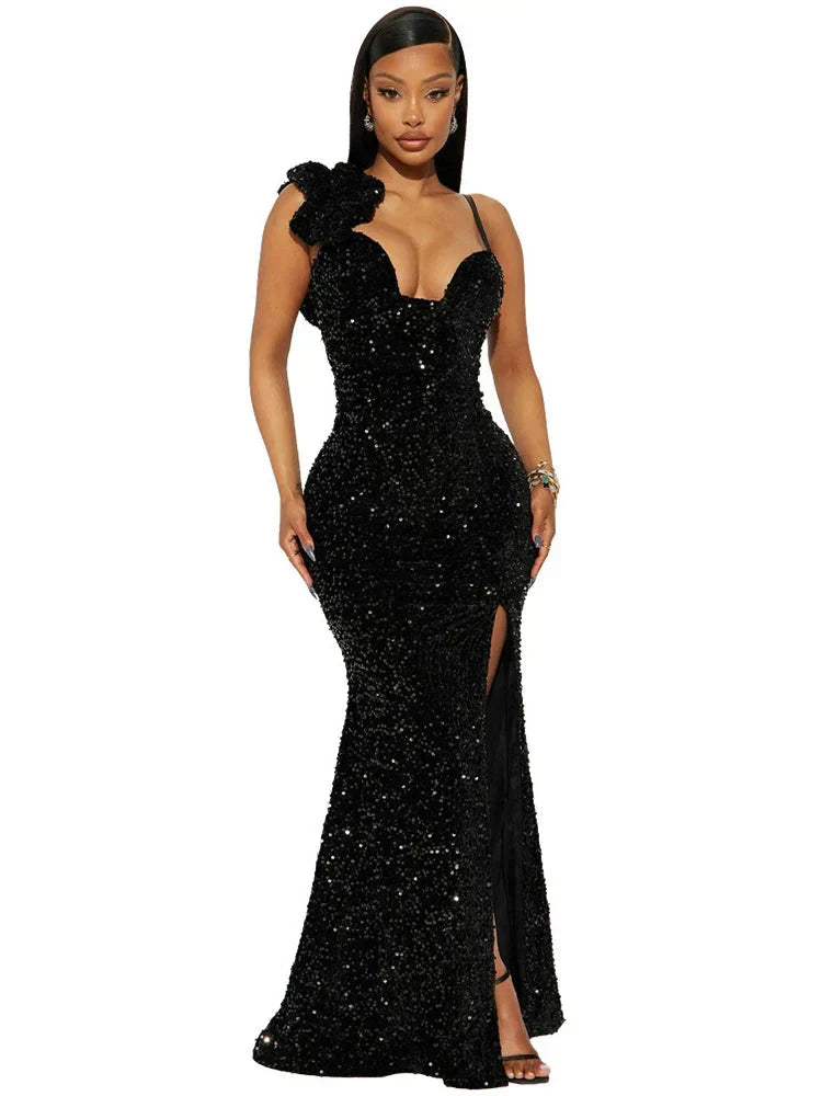 Velvet Backless Deep V-Neck Long Sleeve Maxi Dress
