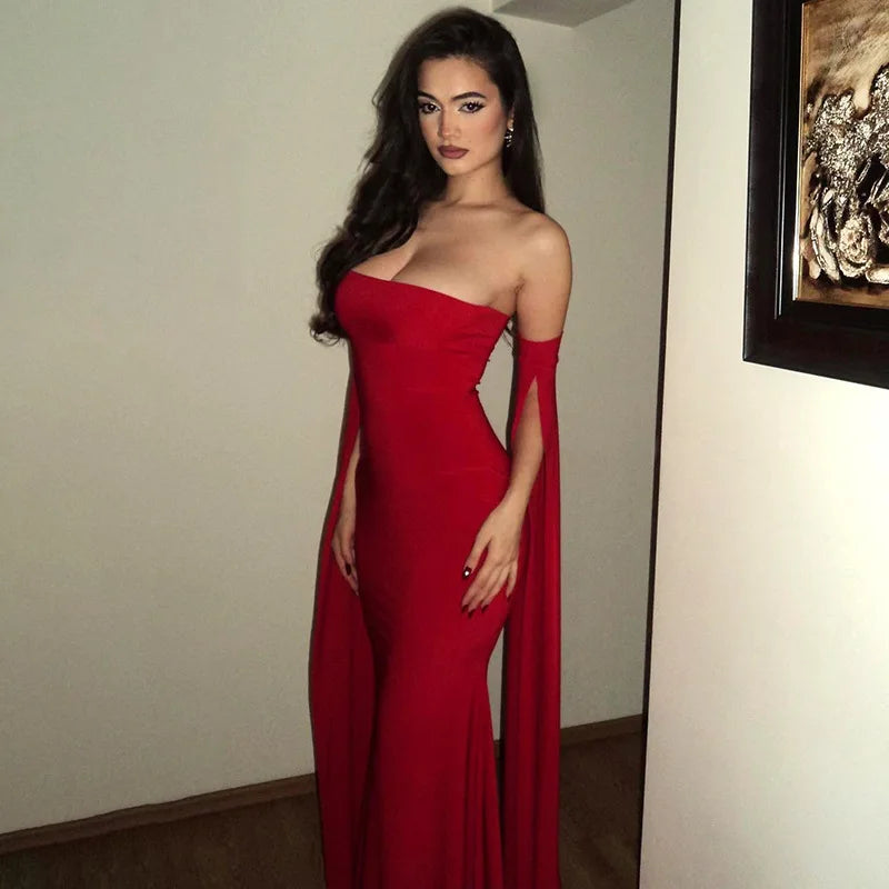 Strapless Extra - long Flare Sleeves Dress