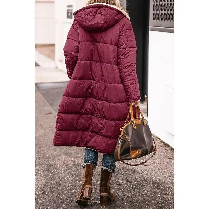 Hooded Sherpa Lined Longline Quilted Coat