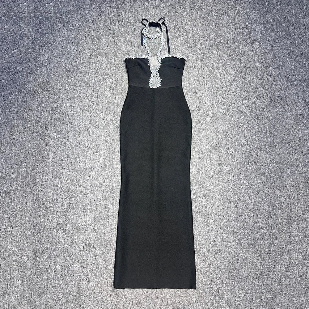 Black Diamond Strapless Maxi Bandage Dress - View 5