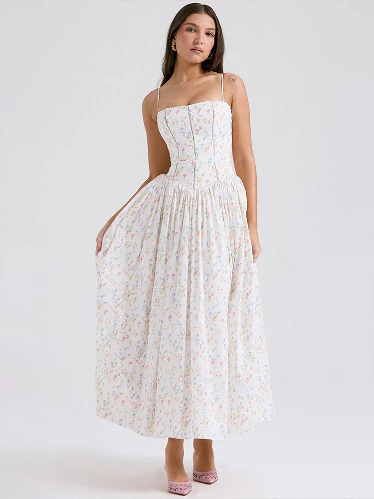 Print Wrap Aline Strap Maxi Extended Summer Dress