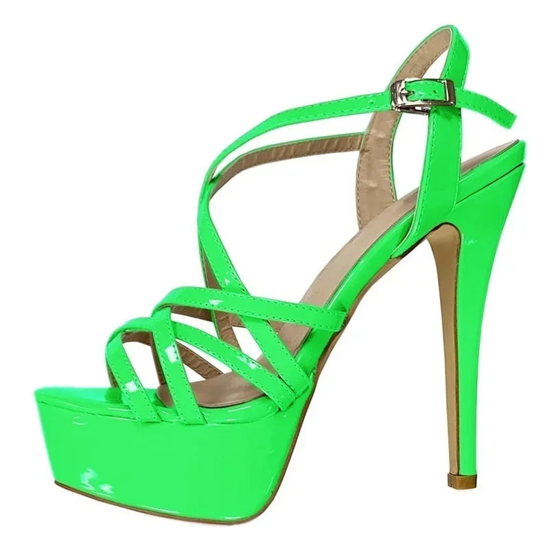 Strappy Peep Toe Platform Stiletto Sandals