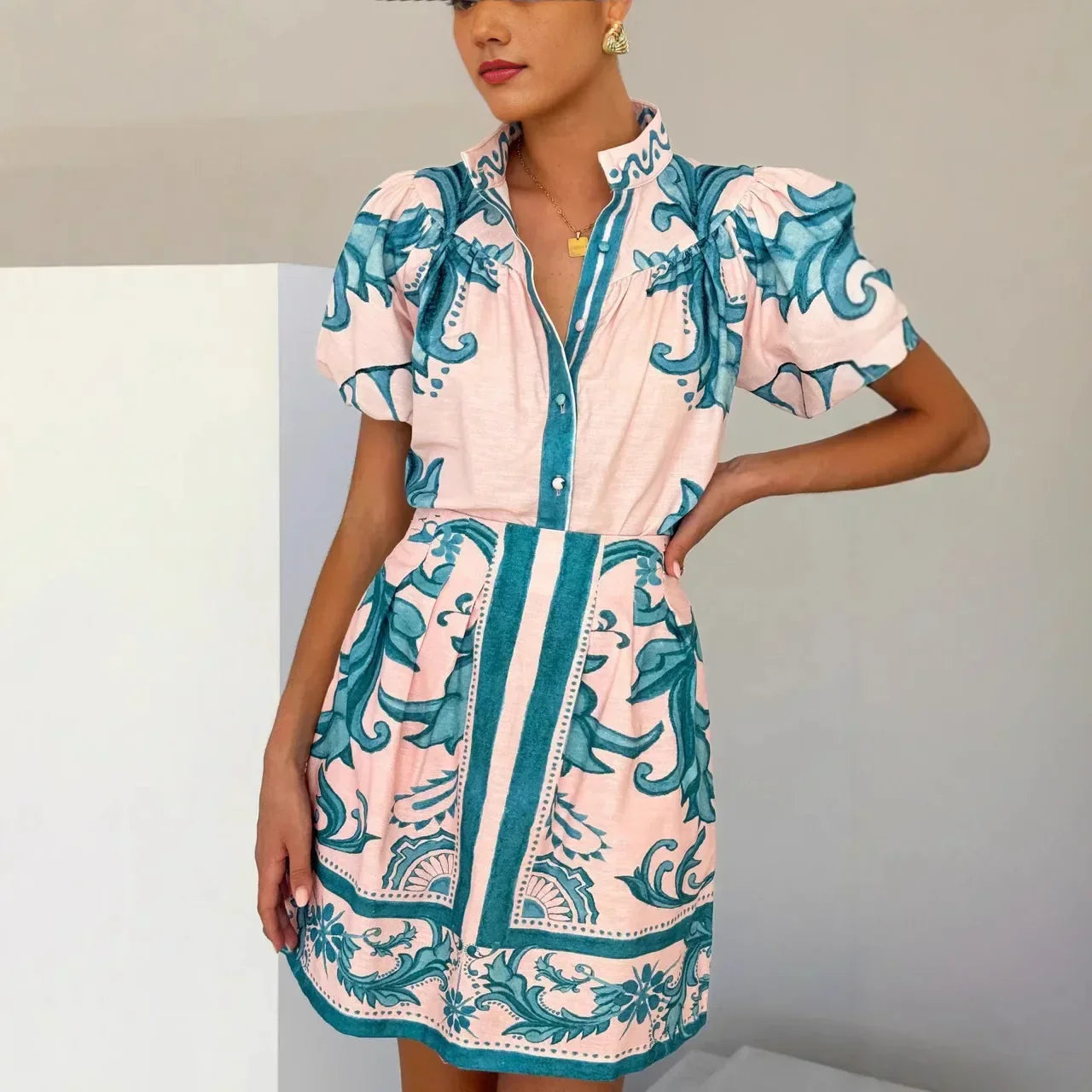 Print Puff Sleeve Two Piece Set 6