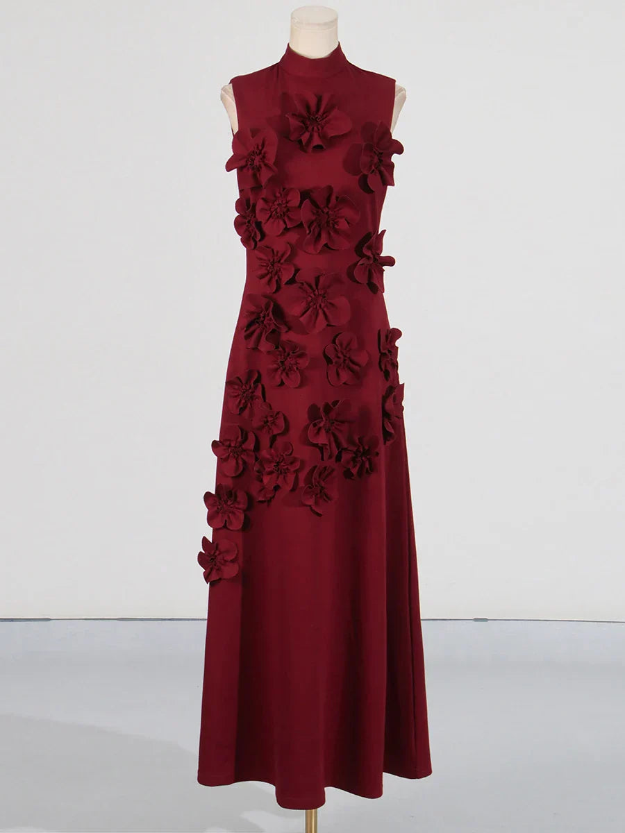MINA FLOWER DRESS Burgundy