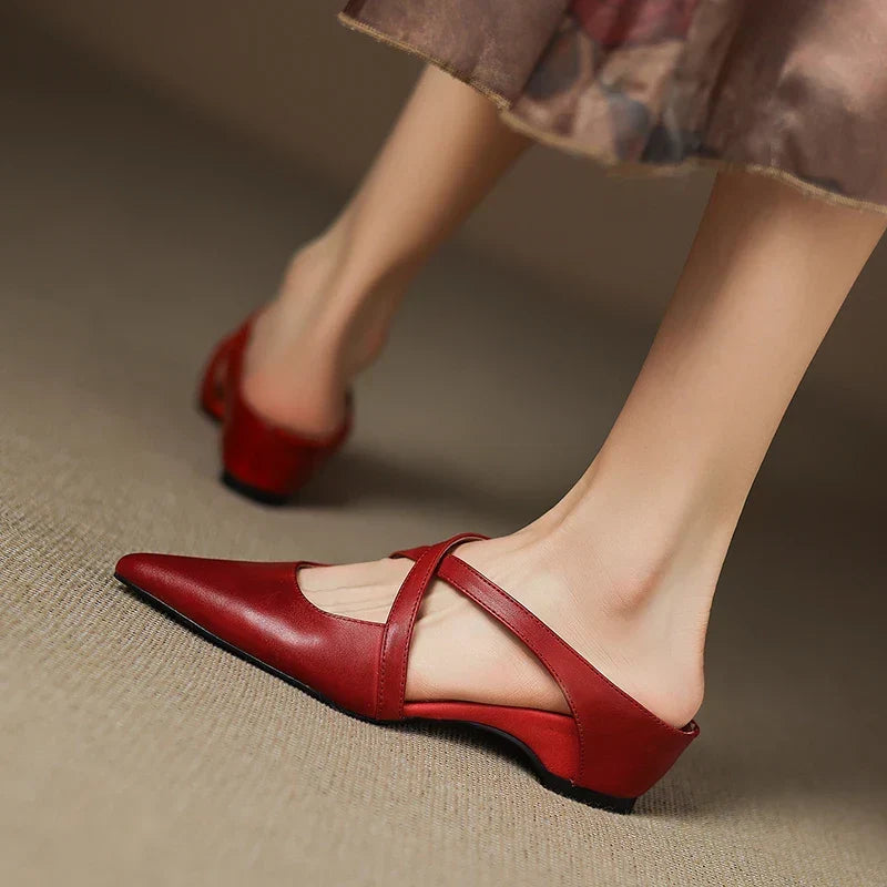 Pointed Toe Cross Strap Flat Mules