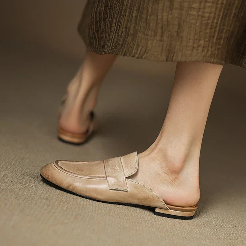 Square Toe Flat Penny Loafer Mules
