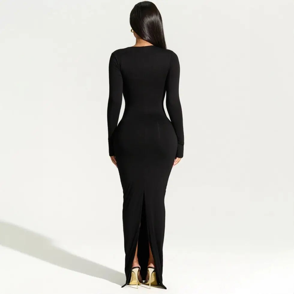 One Shoulder Cut Out Long Sleeve Bodycon Maxi Dress
